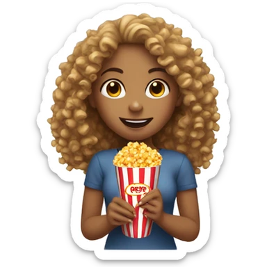 A curly girl eating pop corn  sticker