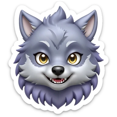 Cinematic Cute Werewolf Portrait Emoji, with a cuddly, miniature lupine form in soft moonlit grays and silvers, featuring oversized sparkling eyes and a sweet, endearing snarl, simplified yet irresistibly adorable, highly detailed with a gentle glowing outline that captures the playful, heartwarming essence of a little werewolf! sticker
