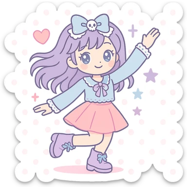 Transform the image into a K-pop dreamy pastel style with gothic details in soft colors and a whimsical pose. Preserve the transparent background. sticker