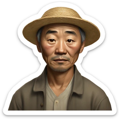 photorealistic sad Chinese peasant 1960s sticker
