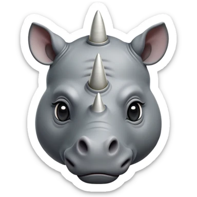 cinematic-noble-cute-rhinoceros-portrait-emoji,slate-grey-hide-poised-and-regal,-with-a-massive,-powerful-build-and-a-thick,--deep-set-soulful-piercing-eyes,-simplified-yet-sharp-and-sophisticated-features,-highly-detailed,-large-black-eyes, white horn, front facing sticker