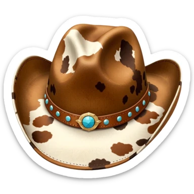 Brown cow print cowgirl hat sticker