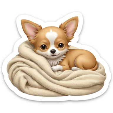 Long haired chihuahua, beige, white chest and socks, sleeping cutely under blanket sticker
