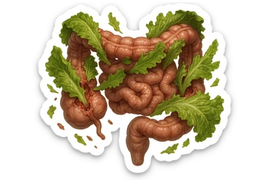 foglie di insalata che attaccano un intestino anatomico umano per distruggerlo sticker