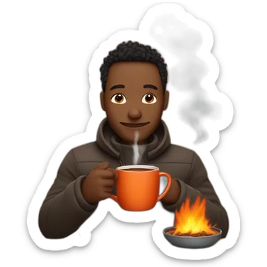 Léon musk drinking hot chocolate around a fire sticker