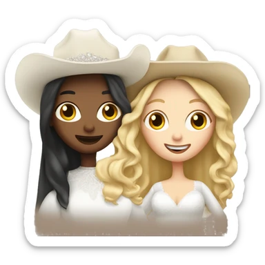 two pale women getting married cowboy hats sticker