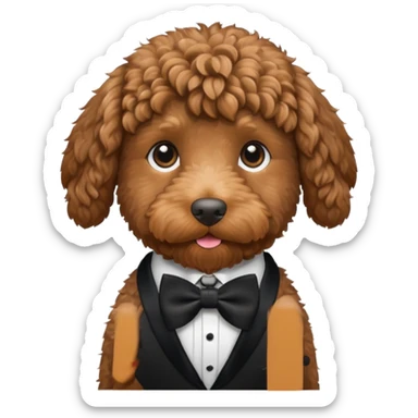 Brown labradoodle with bow tie sticker