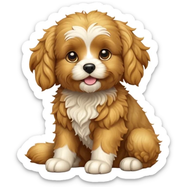 cinematic-[cavoodle dog]-realistic-full-body-sitting-emoji,-tail-resting-loosely-beside-its-paws,-head-tilted-dramatically,-curly-[solid golden]-fur,-simplified-yet-realistic-focused-features,-highly-detailed,-glowing-with-an-almost-sarcastic-glow sticker