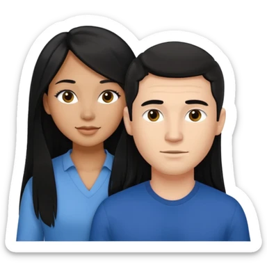 Mixed race couple, white male with mixed female (asian & black)
the female is more asian than she is black, she has long hair and very tanned skin, and black eyes
The male is french, he has thick luscious hair sticker
