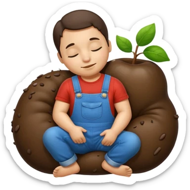 mole wearing overalls, sleeping, apple emoji style sticker