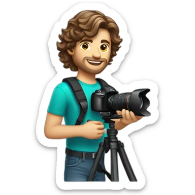 Male Photographer Caucasian wavy hair brunette holding camera sticker
