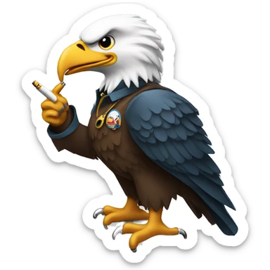 bald eagle smoking a cigarette and holding a pistol sticker