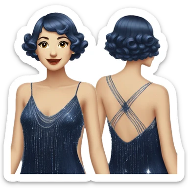 Navy blue sparkly flapper style dress with thin straps sticker