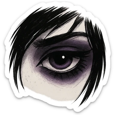 emo-style eye, black and purple, moody, no background sticker