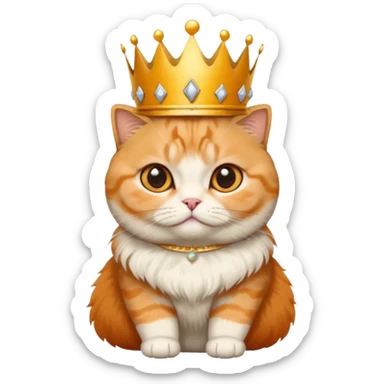 Orange Scottish fold cat with crown, queen  sticker