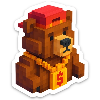 Russian grizzly bear with a custom rapper chain, detailed accessories sticker