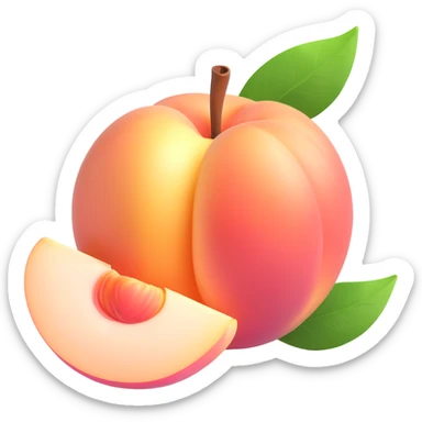 sliced white peach with pit and leaf, high gloss, soft shadows, realistic and fresh, iOS 3D emoji style sticker