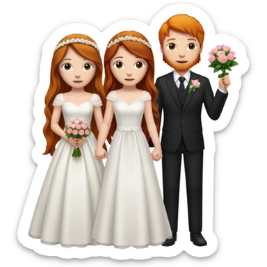 two girls getting married. one long haired ginger in a suit. one long haired dark brunette girl in a dress sticker
