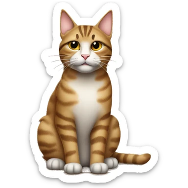 “Serious tabby cat with a grumpy face, sitting proudly on a wooden porch, as if guarding its castle with royal authority.” sticker