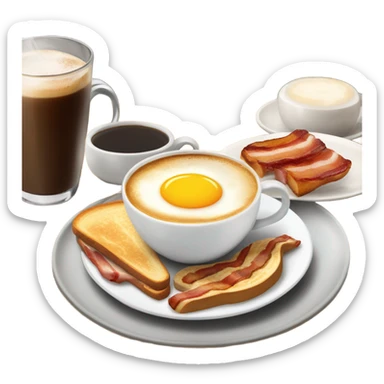 Steaming cup of coffee with breakfast sticker
