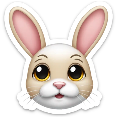 Crea un emoji de cara de conejo bebe con una oreja doblada  sticker