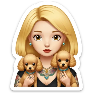 a  girl with glod  straight hair and tattoos and 2 miniature poodles sticker