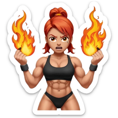 burning angry bodybuilder red haired woman sticker