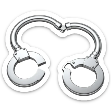 A pair of elegant handcuffs emoji made of silver chrome, smooth rounded design, glossy metallic reflections, luxury fetish aesthetic, minimal iOS emoji style, centered, clean white background sticker
