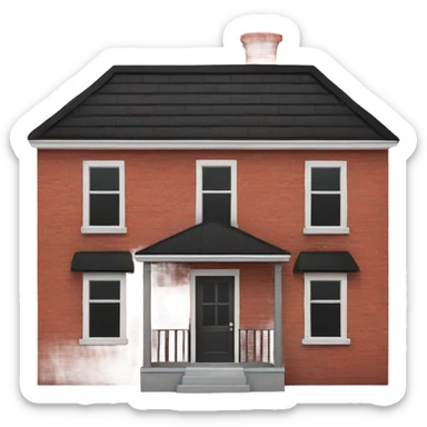 One story Small red brick house with black roof with a red door and one window  sticker