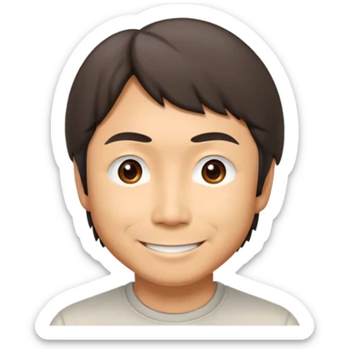​Cinematic Realistic Portrait of a Smiling Shigeru Miyamoto, depicted with warm, approachable features, showing a giant smile with expressive eyes, set against a subtle backdrop, inviting lighting that captures his innovative spirit sticker