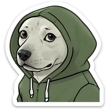 Dog wearing hoodie sticker