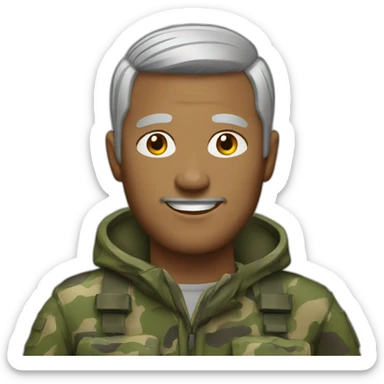 man with short gray hair dressed in camouflage sticker