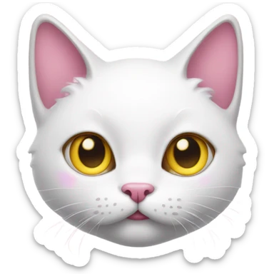 Realistic White cat with yellow eyes, pink hearts over head  sticker