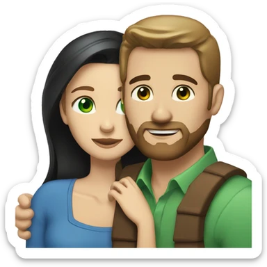 White man BROWN beard and blue eyes and BROWN hair hugging white woman with long straight black hair and green eyes sticker