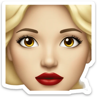 Blonde hair, mature female, black eyeliners, full lips, red lips sticker
