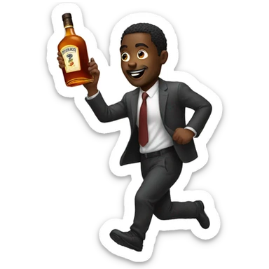 black man running wih bottle of hennessy sticker