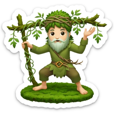moss druid character slicing air with vine “no” sign sticker