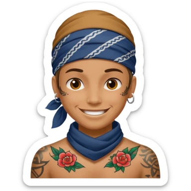 a human with bandana and tattoo sticker