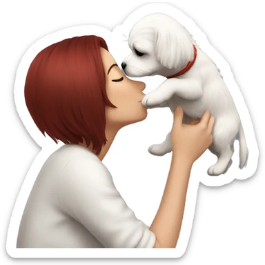 Dark-red-haired girl kiss her Maltese-Black-dog sticker
