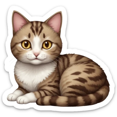 full body tiny short hair dark brown and white cat with hazel eyes lying down sticker