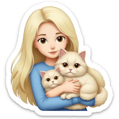 pretty girl with dark long hair hugging her blonde fluffy persian cat  sticker