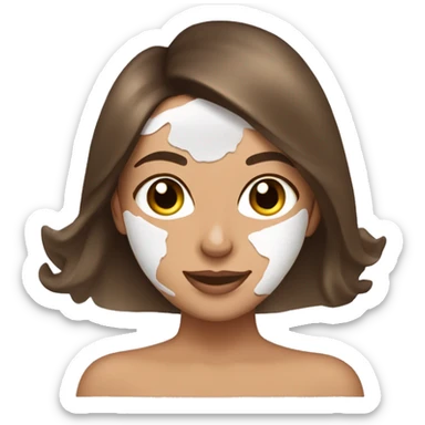 Brunette girl with long hair tan skin applying skincare mask sticker