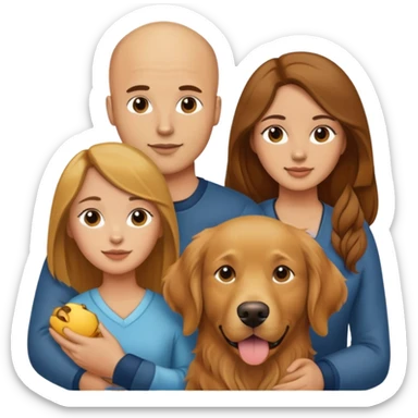 Young Bald man and long brown hair woman with golden retriever  sticker
