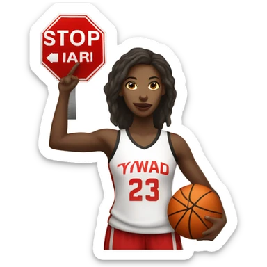 Black women basketball player holding a stop sign sticker