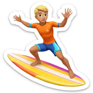 cute surfer riding big ocean waves, dynamic action pose, splash water, colorful surfboard, tropical vibe, 3D cartoon, mobile game icon style, bright colors, soft shadows, clean background, no text, no watermark sticker