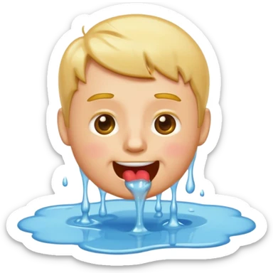 apple style emoji of a man with his back up, face in a puddle, licking sticker