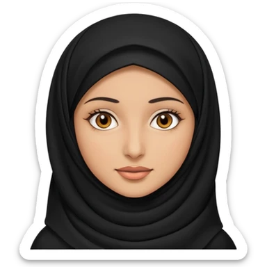 A Arabic woman human with brown eyes and black hijab. , the human is a human, the cat is black and white and the other cath is black and white,,  NO EARS ON THE HUMAN ,  sticker
