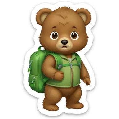 baby bear wear green backpack sticker