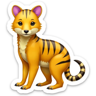 Colorful tropical exotic shiny colorful beautiful fantasy-Thylacine-Vernid-Cacomistle-Oncilla-animal-Fakémon-hybrid-fursona (full body) sticker
