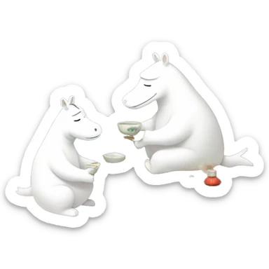 moomintrolls having a japanese tea ceremony sticker